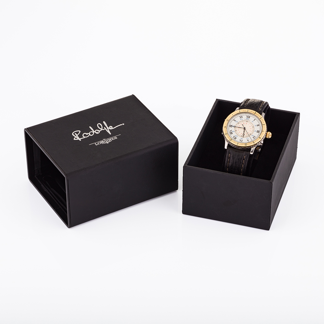 Longines Rodolphe ref. 176 by Charles Lindbergh designed cinturino in cuoio - with Packaging